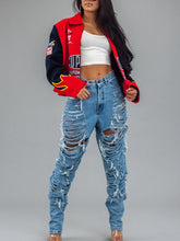 Load image into Gallery viewer, Vtg Navy Du Pont Racing Bomber Jacket