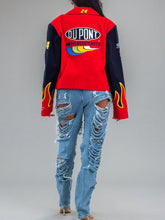 Load image into Gallery viewer, Vtg Navy Du Pont Racing Bomber Jacket