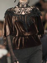 Load image into Gallery viewer, Elderly Velvet Top with Lace Stitching
