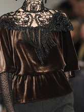 Load image into Gallery viewer, Elderly Velvet Top with Lace Stitching
