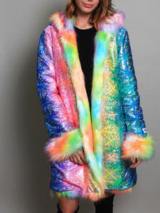 Colorful Shiny Faux Fur Patchwork Jacket