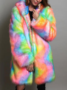 Colorful Shiny Faux Fur Patchwork Jacket