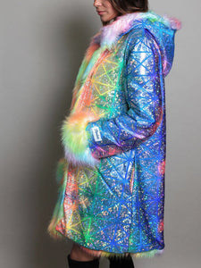 Colorful Shiny Faux Fur Patchwork Jacket