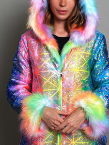 Colorful Shiny Faux Fur Patchwork Jacket