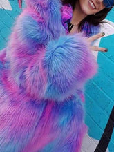 Load image into Gallery viewer, Purple Shiny Faux Fur Patchwork Jacket
